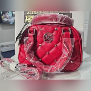 💋NWT Studio Badgley Mischka Red Quilted Vegan Leather Dome Mini Crossbody💋